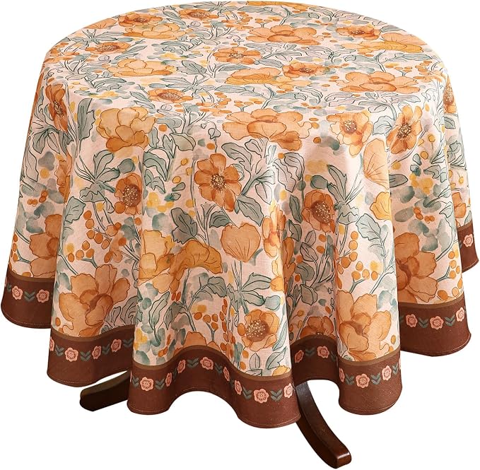 Vintage Small Round Tablecloth, Italian Linen Farmhouse Soft and Wrinkle by bilingaier