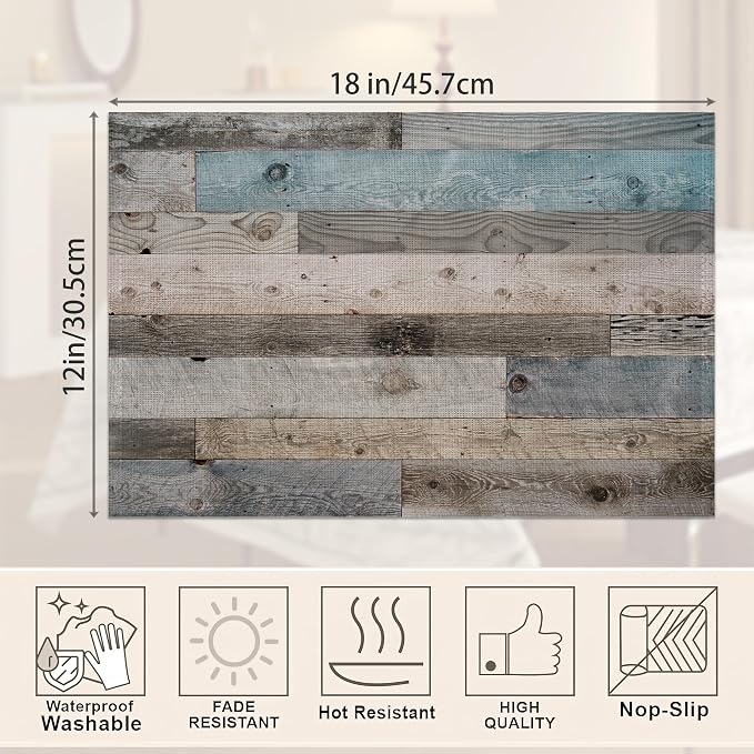 Rustic Wood Grain Placemats Set of 6, Vintage Barn Wooden Place Mats Heat - Image 2