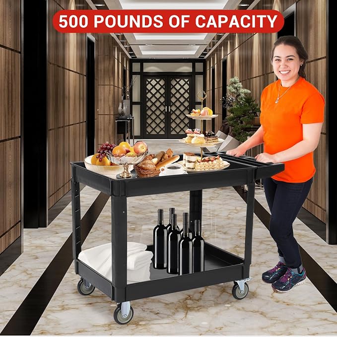 Service Cart 2-Shelf, Storage Handle, 500 lbs Capacity, - Image 7