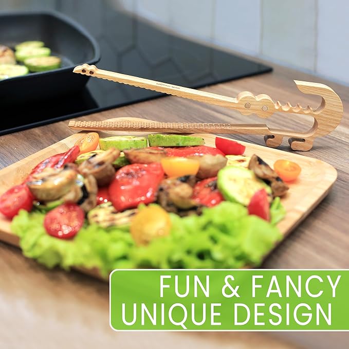 Tongs: Crocodile Shape, One-Piece Ash Wood, Kid-Friendly Design