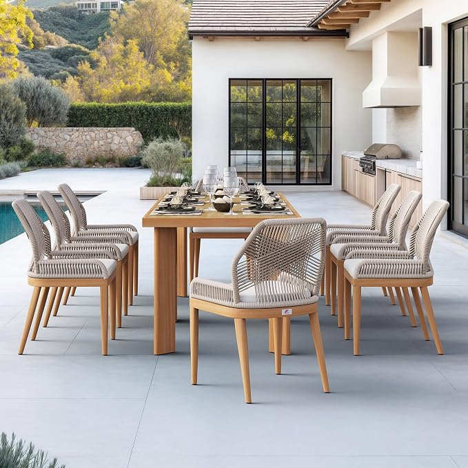 PURPLE LEAF 9 Pieces Patio Dining Set Aluminum Modern Rectangular Table and by PURPLELEAF