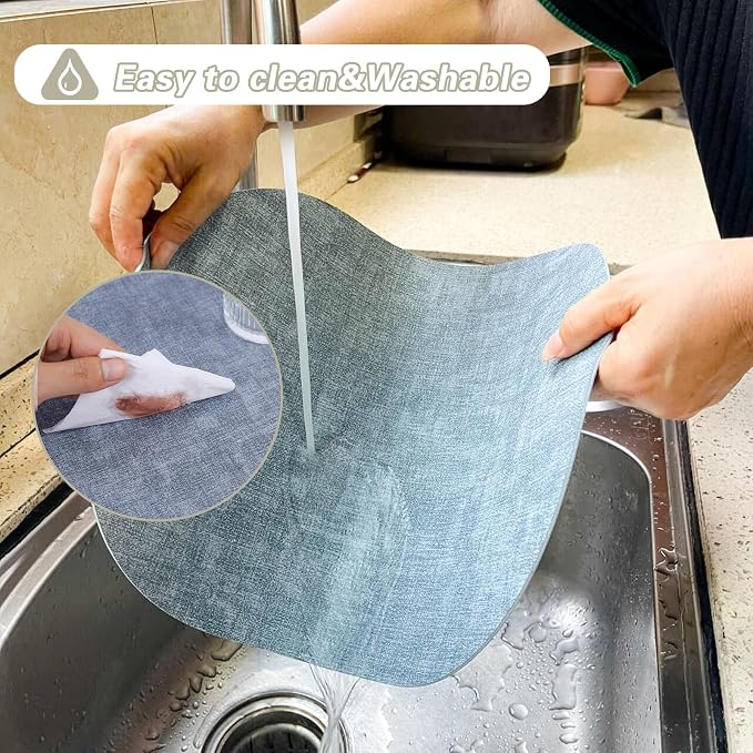 Leather Placemats Set of 6 Non Slip, Oval Blue Faux Leather Placemat Waterproof - Image 4