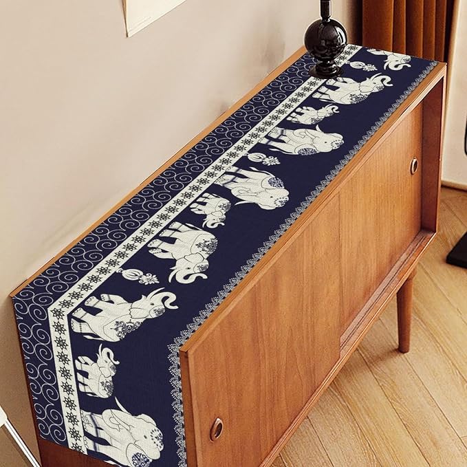 Boho Elephant Table Runner, Rustic African Tribal Traditional Diwali India - Image 3