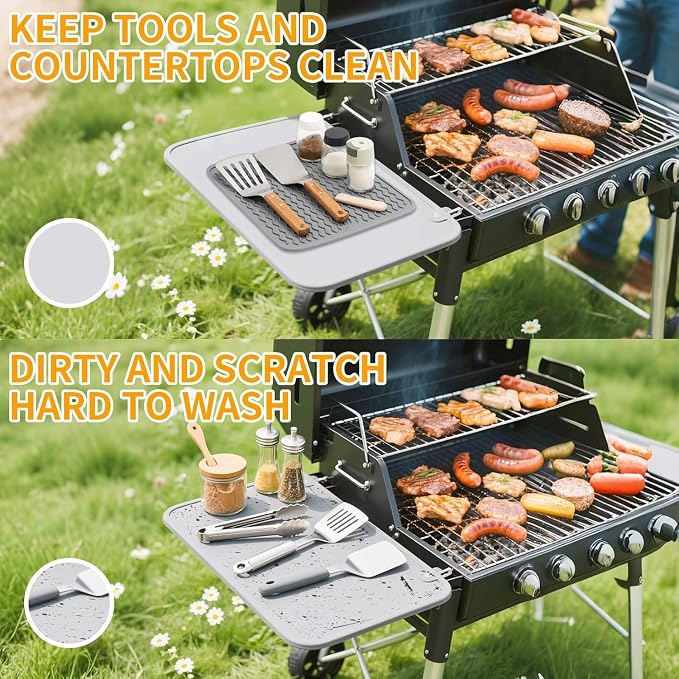 Grill Accessories, 14x11 Inch Silicone Heat Resistant Mat, BBQ Tool Rest Pad - Image 4