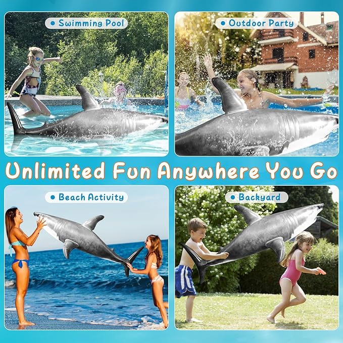Extra Large Inflatable Shark Pool Toy, 79inch Shark Pool Birthday Party - Image 6