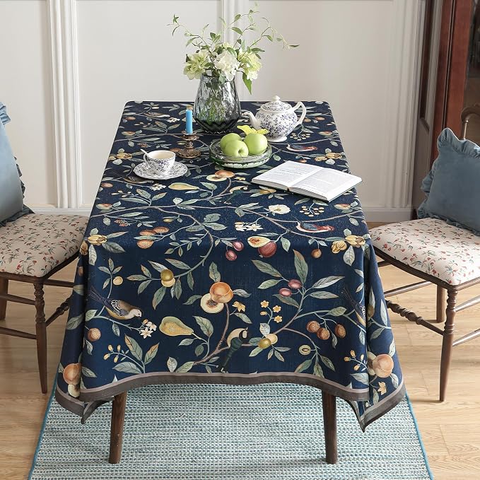 Linen Table Cloth Rectangle, Wrinkle Resistant French Blue Tablecloth Print - Image 8