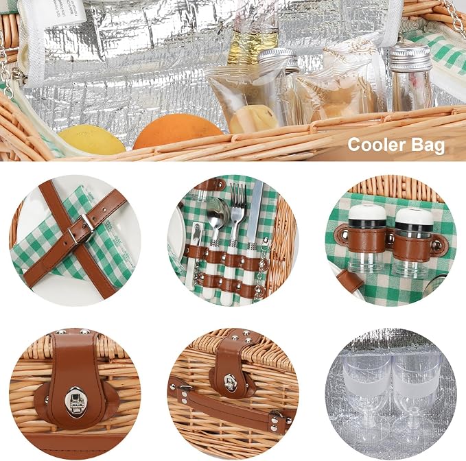 ZORMY Wicker Picnic Basket for 2 Person, Willow Hamper Basket Sets - Image 7
