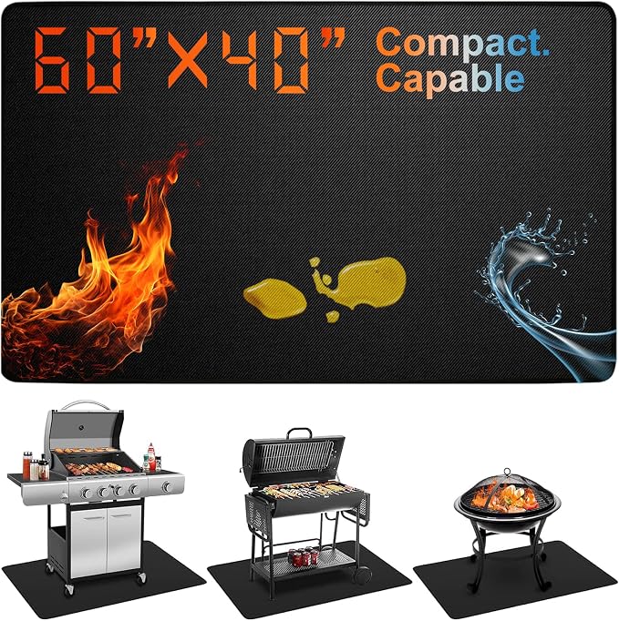 Under Grill Mats for Outdoor Grill – 60 x 40 Inch Fireproof Deck & Patio by Epinovo