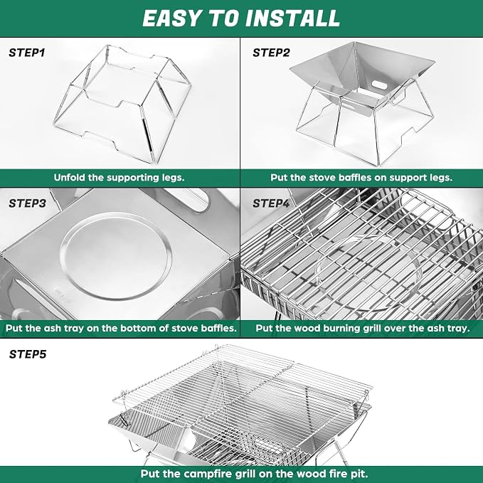 Odoland Folding Campfire Grill, 304 Stainless Steel Grate Barbeque Grill - Image 5