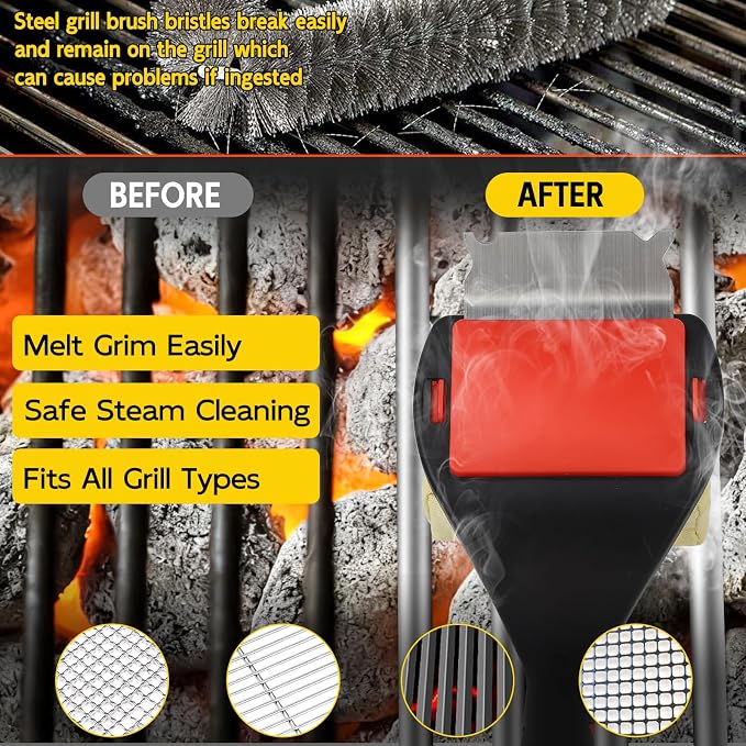 Bristle Free Grill Brush with Scraper, 4 Replaceable Cleaning Head BBQ Grill - Image 7
