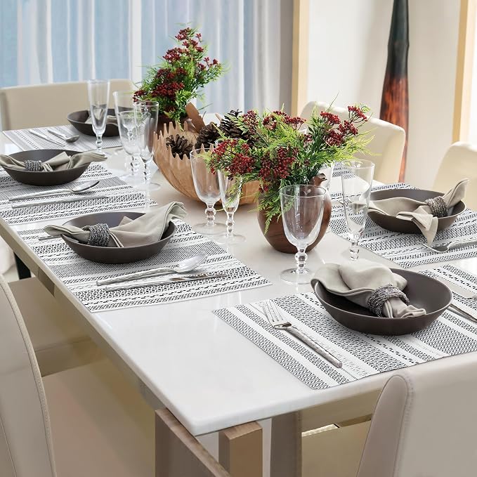 fanquare Sliver Striped Placemats 6 Pack Nordic Style Washable Place Mats Vinyl - Image 5