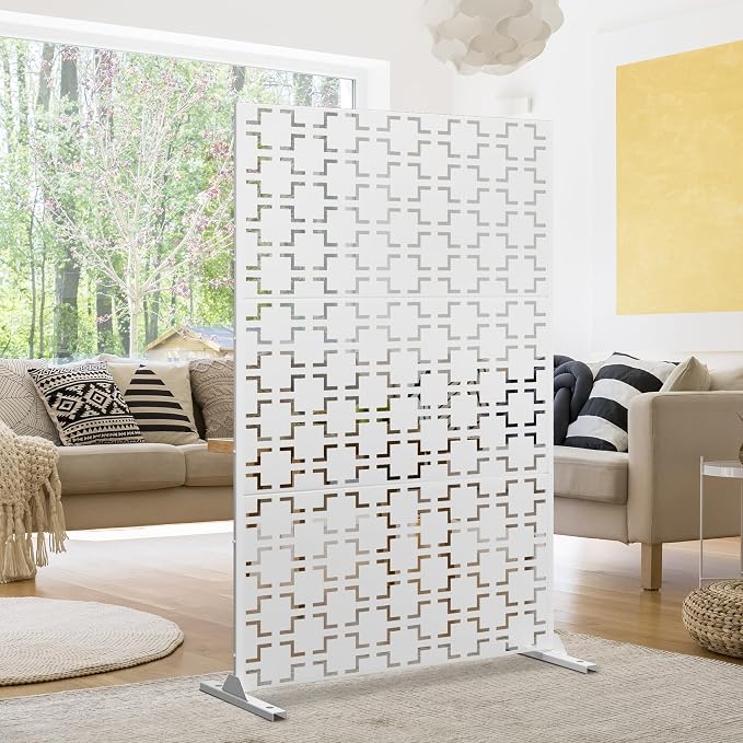 Metal Privacy Screen Outdoor 72" H×47" W, Freestanding Decorative Privacy Screen by Unknown