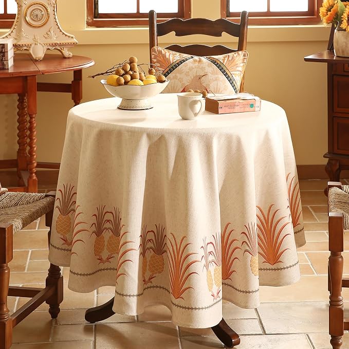 patdrea Designer Tablecloth for Round Table, Pineapple Pattern Linen Tablecloths - Image 8