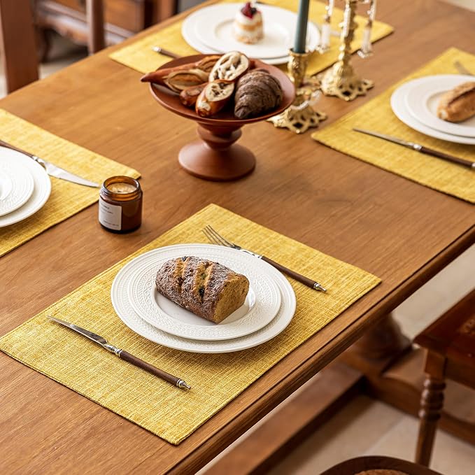 KXN Placemats Set of 8, Dual-Layer Thickened Faux Linen Table Mats, Heat - Image 3