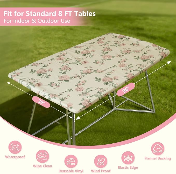 Rectangle Picnic Table Cloth, Elastic Waterproof Fitted Vinyl Tablecloths - Image 5