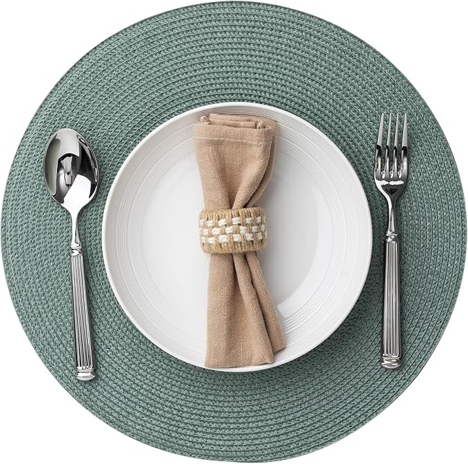 Round Placemats Set of 4 Plastic Woven Placemats Washable Wipeable Table Mats by BAROYAL