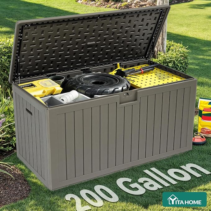 YITAHOME 200 Gallon Extra Large Deck Box, Double-Wall Resin Outdoor Storage Box - Image 6