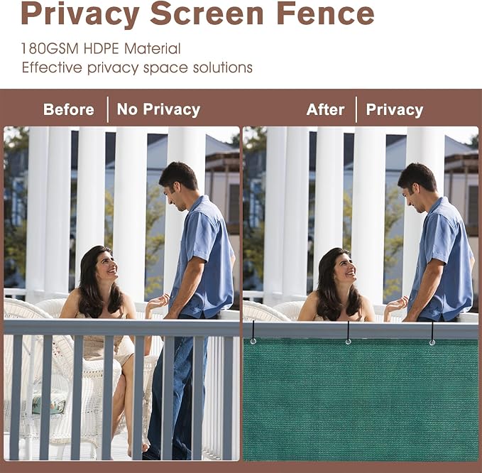 SUNNY GUARD Customized 3'x20' Dark Green Balcony Privacy Screen, 91% Shade - Image 3