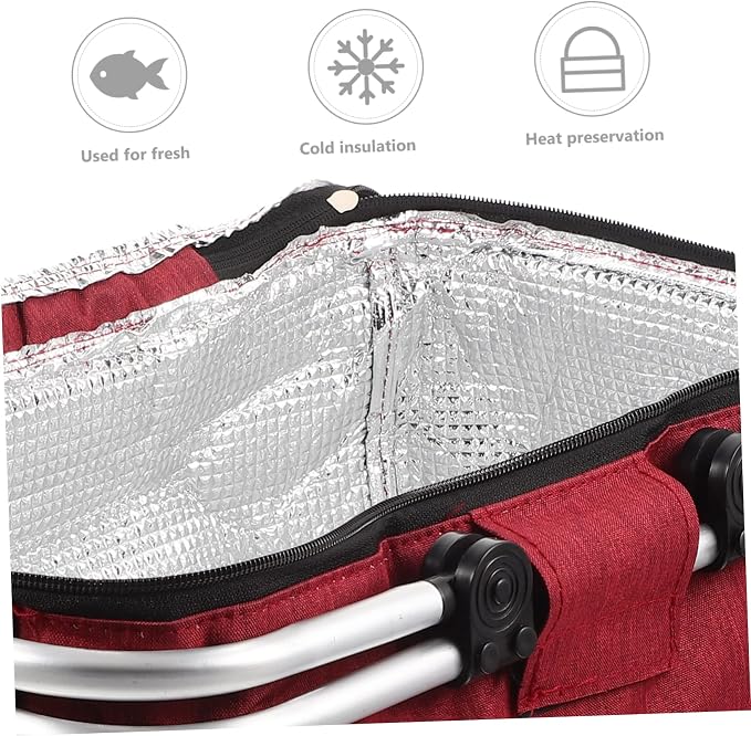 Portable Picnic Basket Handle Insulated Folding Tote Bag - Image 3