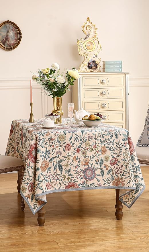 Designer Vintage Linen Rectangle Extra Long Tablecloth, William Morris Floral - Image 9