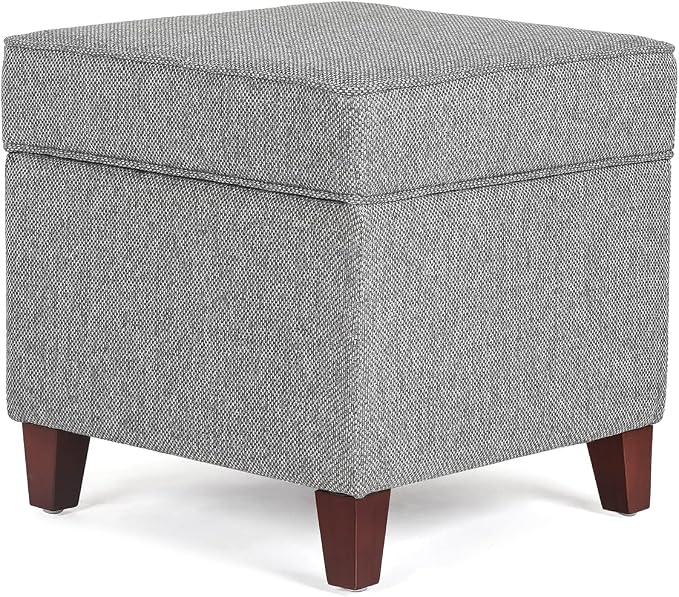 Adeco 17" Square Ottoman with Storage, Small Blue Storage Ottoman Foot Rest by Adeco