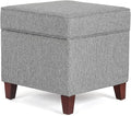 Adeco 17" Square Ottoman with Storage, Small Blue Storage Ottoman Foot Rest by Adeco