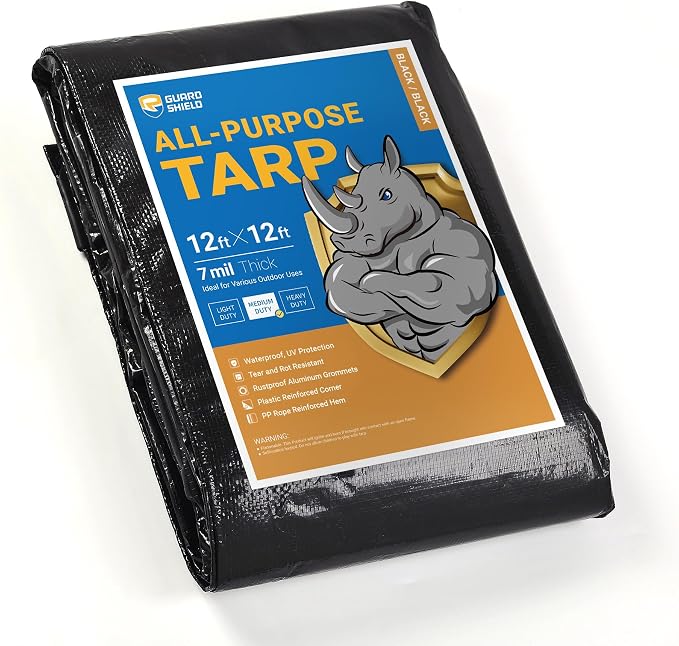 GUARD SHIELD Black Tarp Waterproof 12x12 Feet Medium Duty All Purpose Poly by GUARDSHIELD