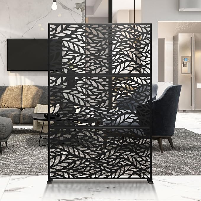 Metal Privacy Screen Outdoor 72" H×47" W, Freestanding Decorative Privacy Screen by Unknown