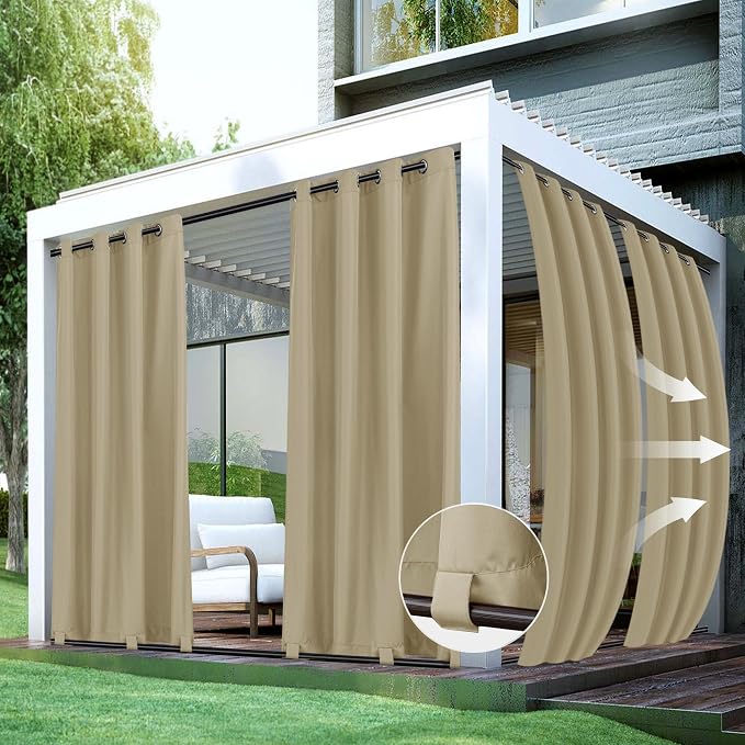 HolidayIdeas Outdoor Curtains for Patio Waterproof-4 Panels 54x84 by HolidayIdeas