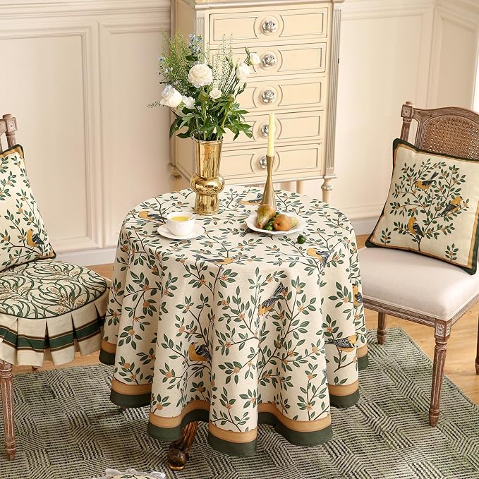 patdrea Designer Vintage Linen Round Table Cloth, Durable Breathable Cover Fall - Image 5