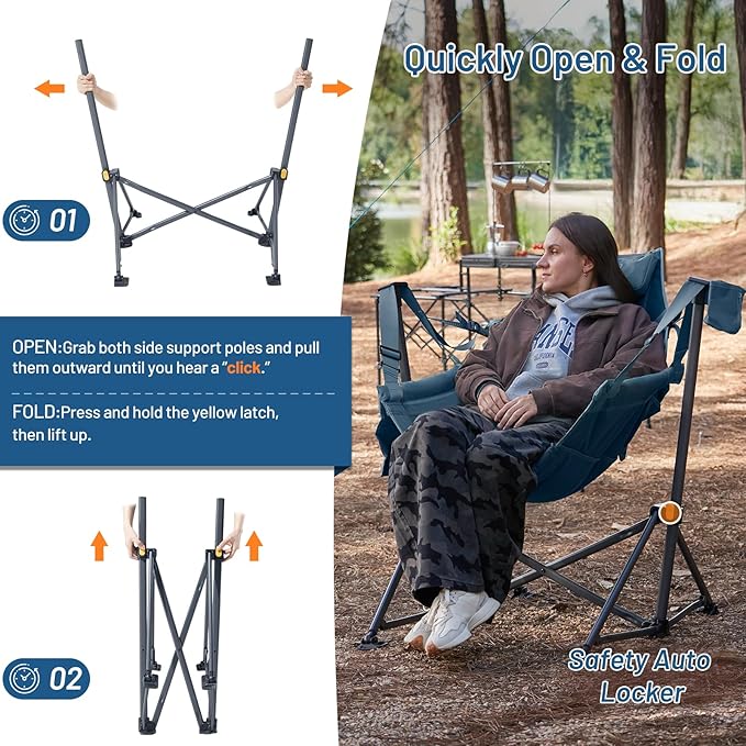 Folding Hammock Chair for Camping in Blue, Alloy Steel, Medium