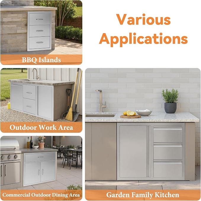 Jocisland Outdoor Kitchen Drawers 28" W×23" D×23" H Stainless Steel Drawers - Image 9