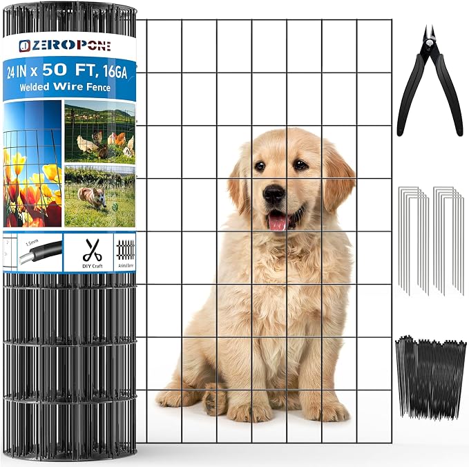 Black PVC Coated Welded Wire Fence 24 Inch x 50 Foot, 2 x 3 Inch 16GA Garden by ZeroPone
