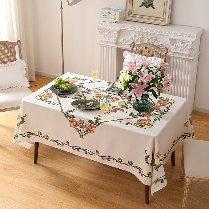 patdrea Designer Vintage Linen Rectangle Tablecloth, French Floral Tablecloths - Image 8