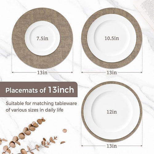 13" Round Placemats Set of 12, Reversible Faux Leather Heat Resistant Table Mats - Image 2