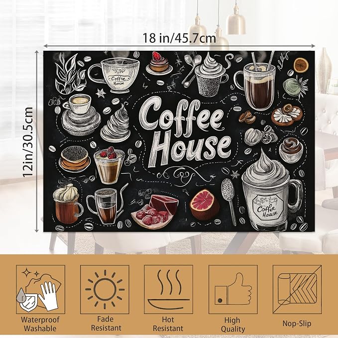 Coffee House Placemats Set of 6, Coffee Menu Table Mates Non-Slip Heat - Image 6