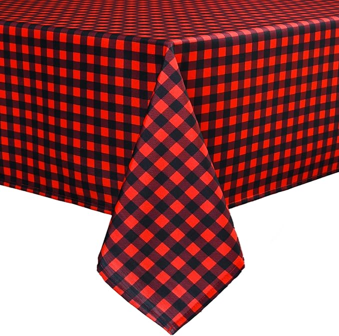 Red Gingham Christmas Plaid Tablecloth by Essifunia