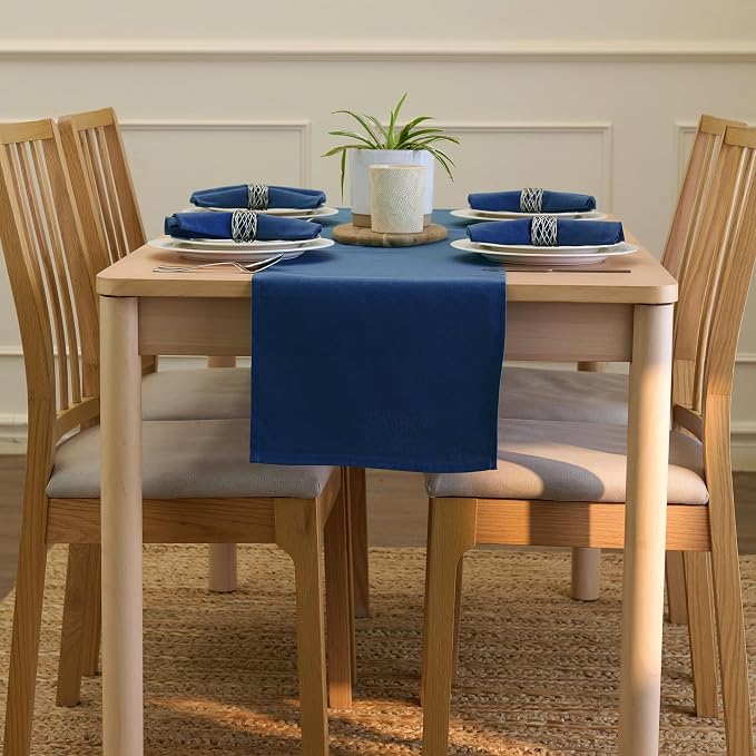 Encasa XO Table Runner 13"x48" Long | Cotton Canvas Fabric | Cobalt Solid Color - Image 4