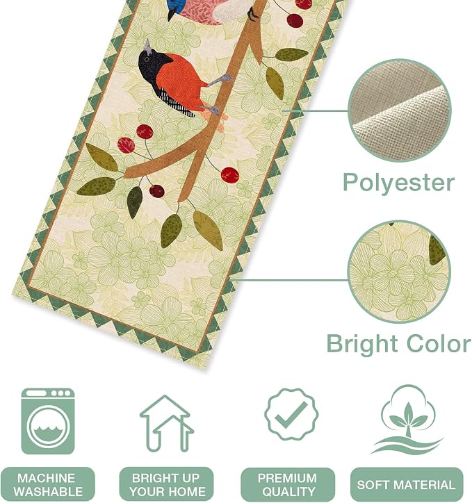 Seliem Summer Birds Tree Branches Table Runner, Cardinal Home Kitchen Dining - Image 2