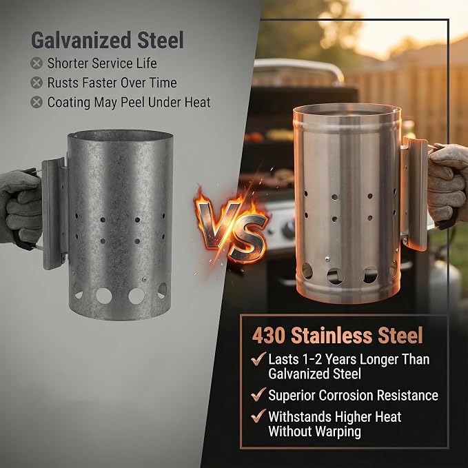 Charcoal Chimney Starter, BBQ Grill Quick Rapid Fire Starter Chimney - Image 2
