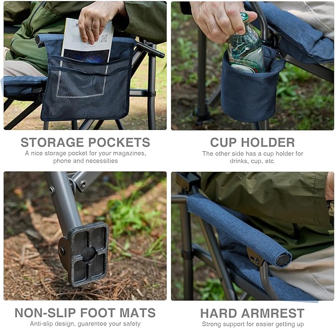Folding Camping Chair, Oversized Padded Steel Frame, Blue