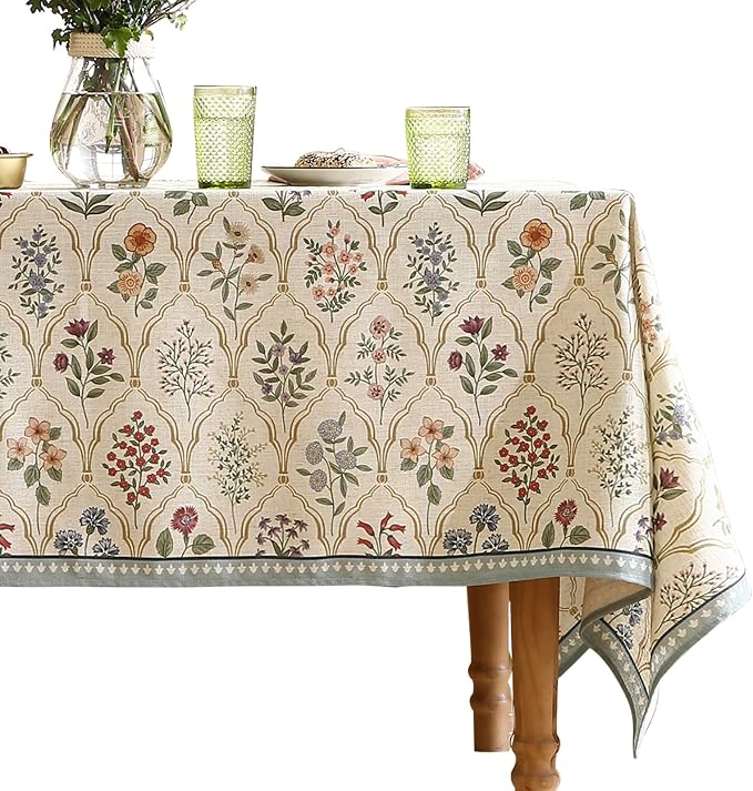 ISAENNE Designer Linen Tablecloth Rectangular, Western Colorful Floral Indoor by Isaennehomedecoration