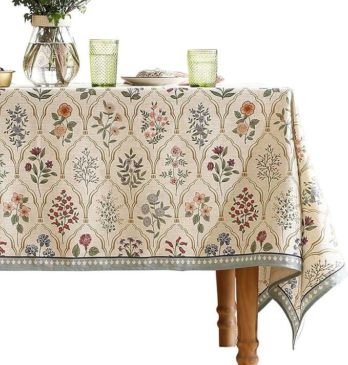 ISAENNE Designer Linen Extra Long Rectangle Tablecloth, Western Colorful Floral by Isaennehomedecoration