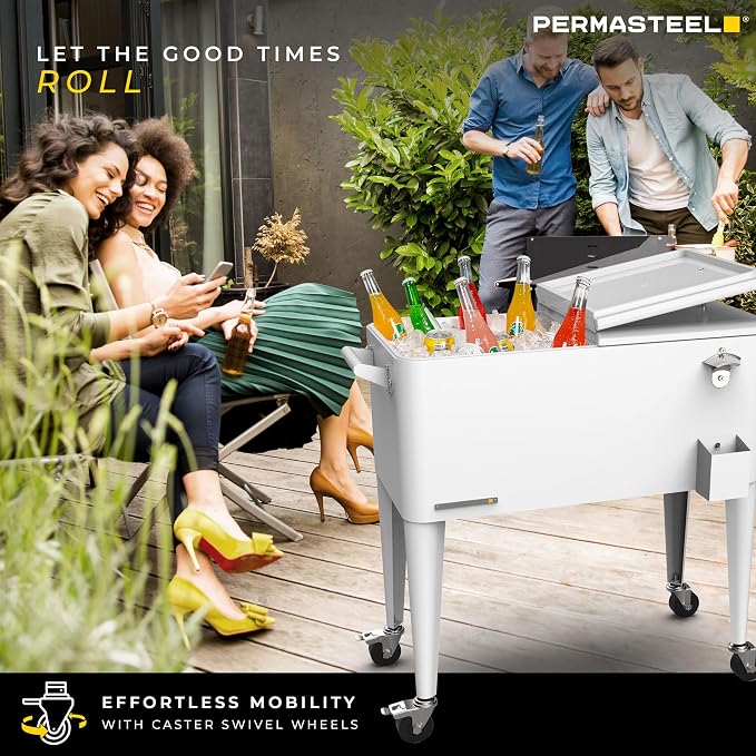 Permasteel 80 Quart Party Cooler, Rolling Ice Chest - Image 2