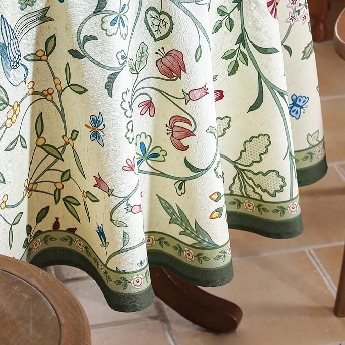 Linen 55 Inch Round Tablecloth, Wrinkle Resistant French White and Green - Image 9