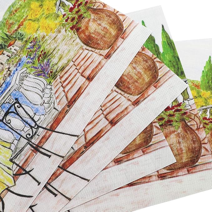 Gugrida Placemats Set of 6 Plaid Checkered Colorful Landscape PVC Placemat - Image 5
