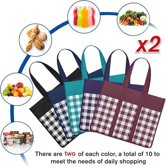 WISELIFE Reusable Grocery Shopping Bags 10 Pack Large Foldable Tote Bags Bulk - Image 3