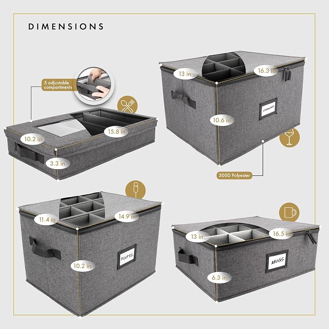 HOMELUX THEORY Champagne Flute Storage Box, Light Gray Hard Shell China Storage - Image 2