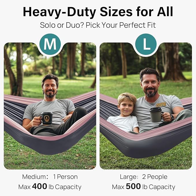 Hammock, Lightweight Single Nylon Hammock in Charcoal Rose, 400 lb