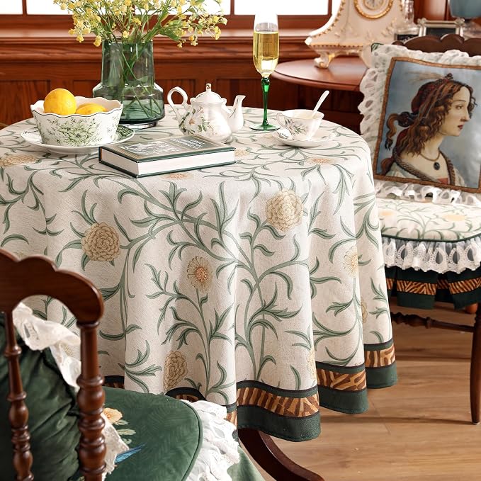 patdrea Designer Idyllic Linen Round Tablecloth, French Table Cloth - Image 8